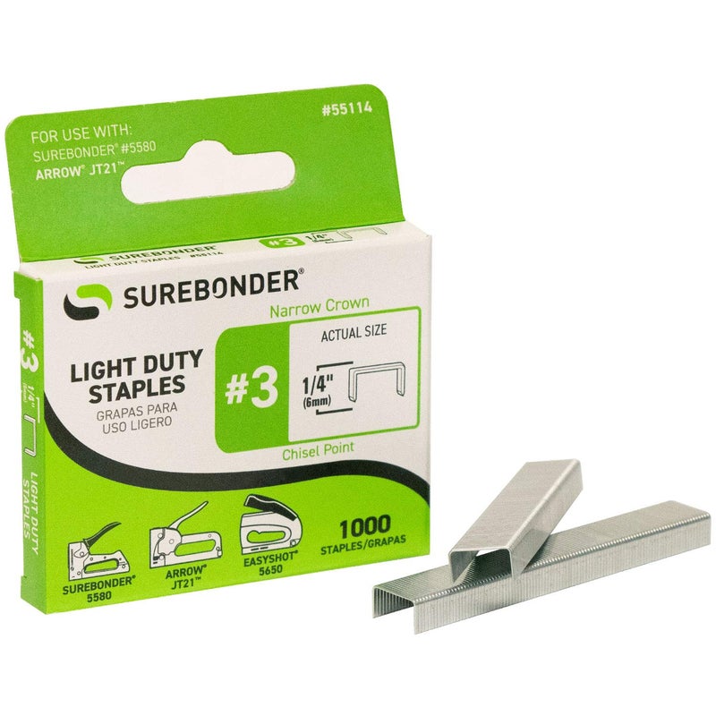 Surebonder 55114#3 Light Duty Narrow Crown Staples - 1/4" Length - 1000/box, 5 Pack - Image 4